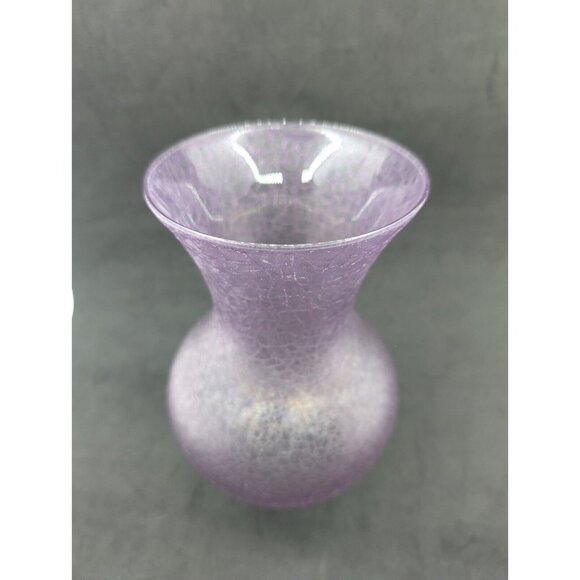 Vintage Libbey Frosted Crackle Glass Vase Purppish Pink Tone Marked L 7.08" - Picture 8 of 11